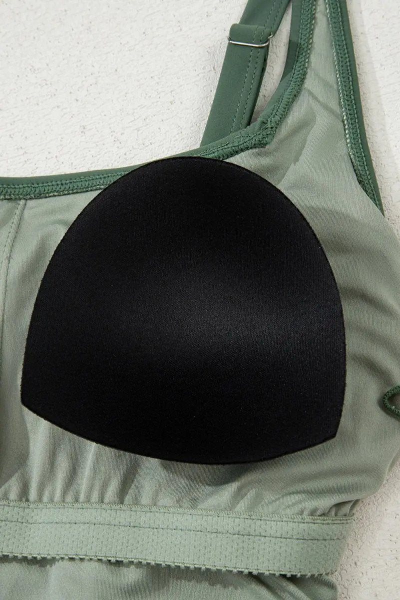 Mist Green Side Tied Waist Square Neck Adjustable Straps A-line One Piece Swim Dress - Love Salve